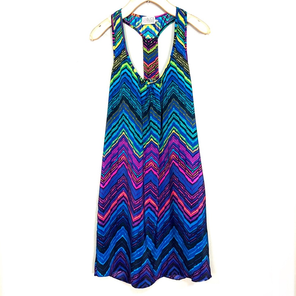 Alice & Trixie Silk Shift Dress Women’s Size XS Racer Back Chevron Sequin Trim